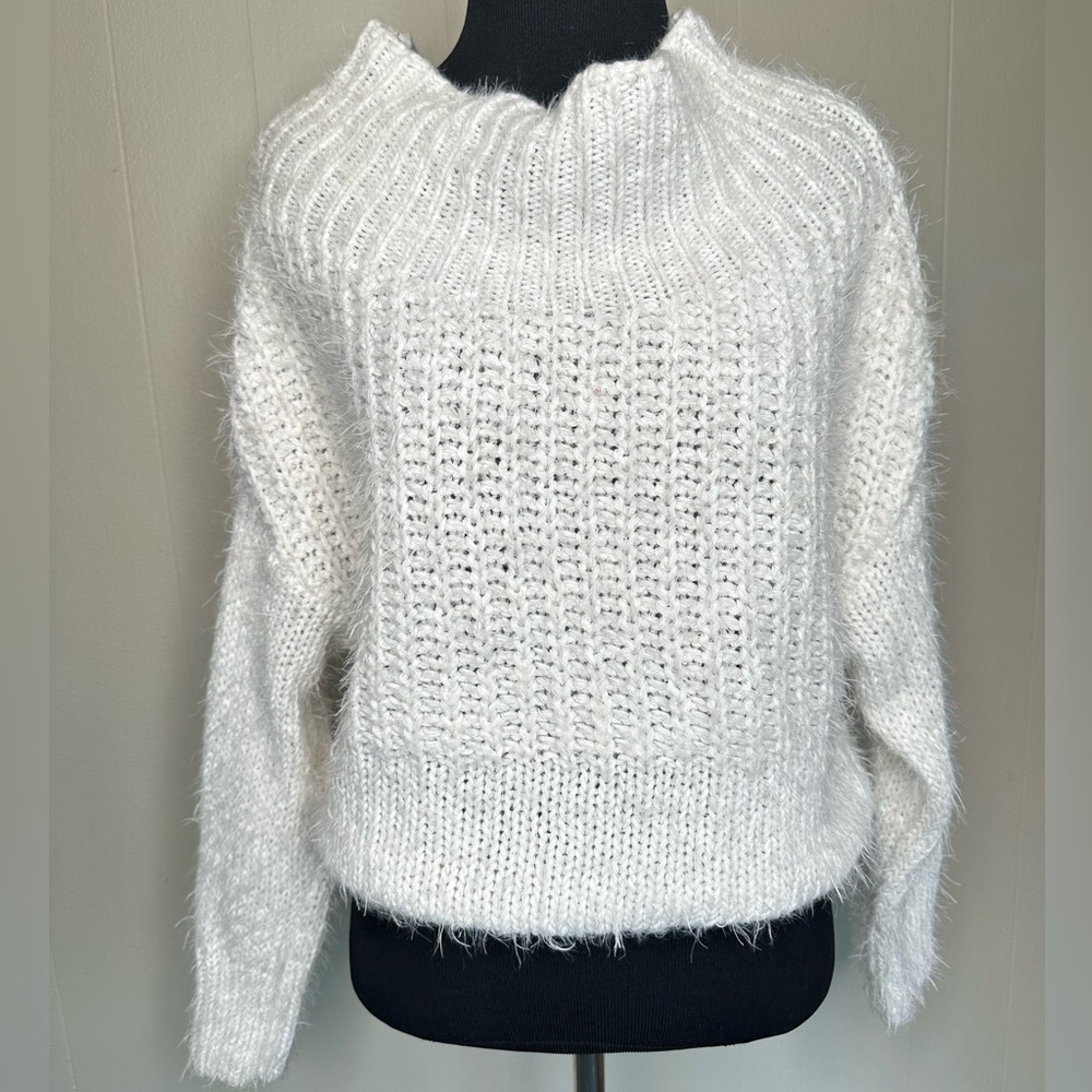 HYFVE white textured sweater, cropped.